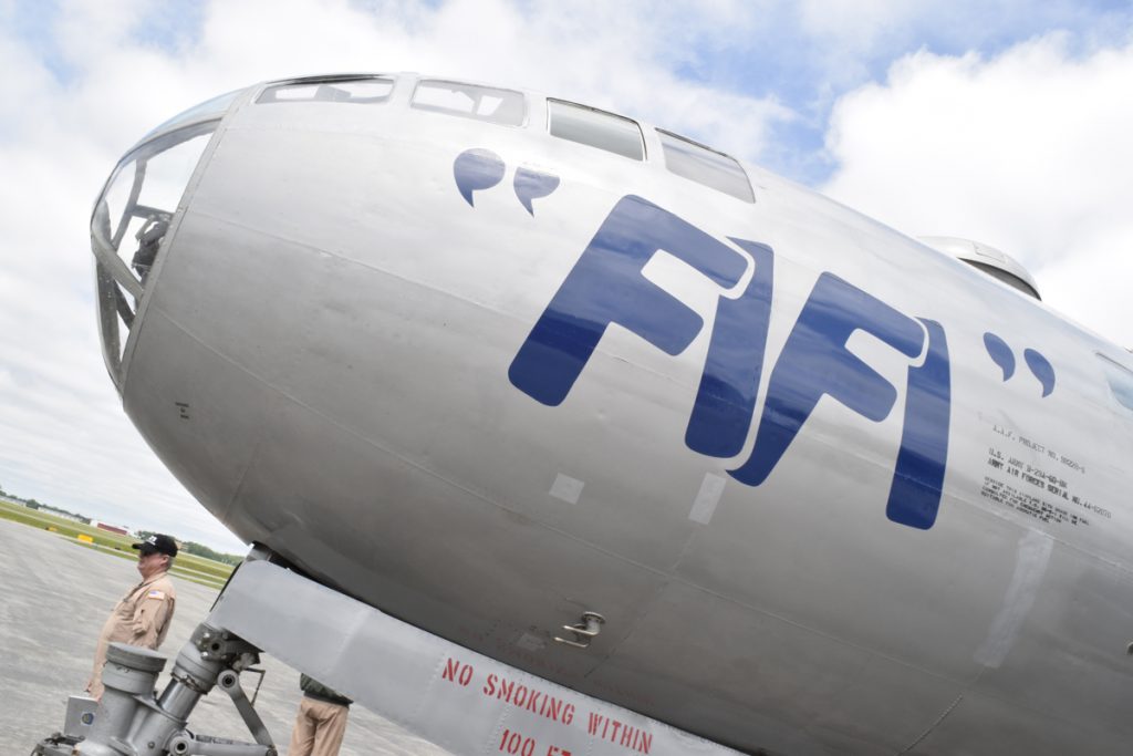 Closeup of FIFI on the tarmac at Rochester International Airport